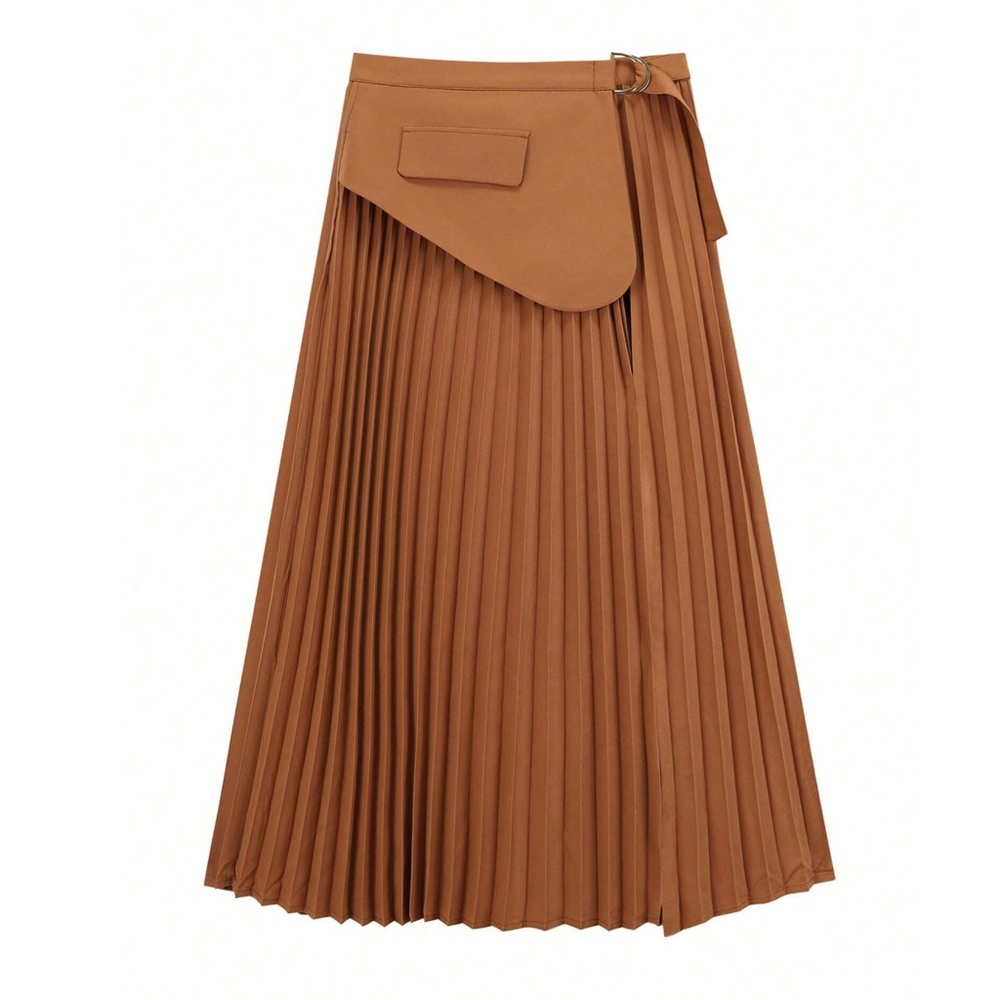 Classic Camel Tie Pleated Maxi Skirt - Picture 4 of 5